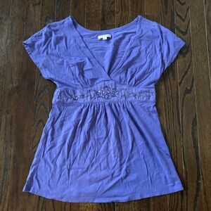 American Eagle Girls M Dusty Purple Deep V-Neck Short-Sleeve Sequins Tunic Top